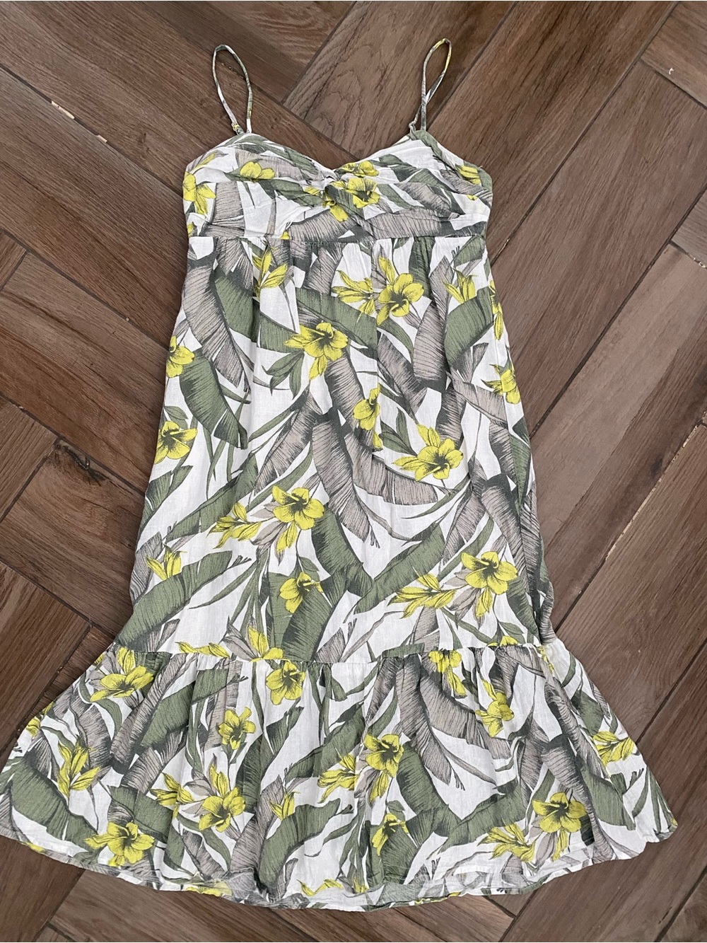 Banana Republic Yellow and Green Cotton Linen blend Floral Midi Sundress